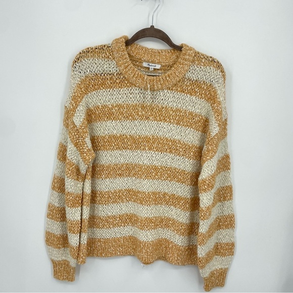 NWT Madewell Baez Pullover Sweater Loose Open Knit Stripe Orange Womens M - Picture 2 of 8